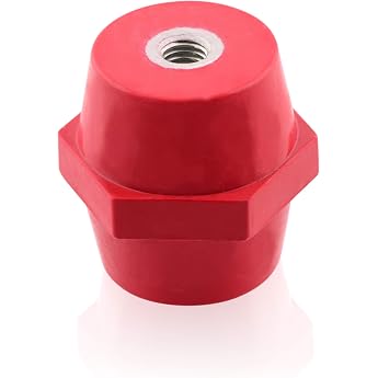 Intratec Insulator M10 35 x 41 mm Red 10x - Self-Extinguishing Polyester Resin Pin Insulator for Busbars & Power Distribution for Safe Electrical Installation