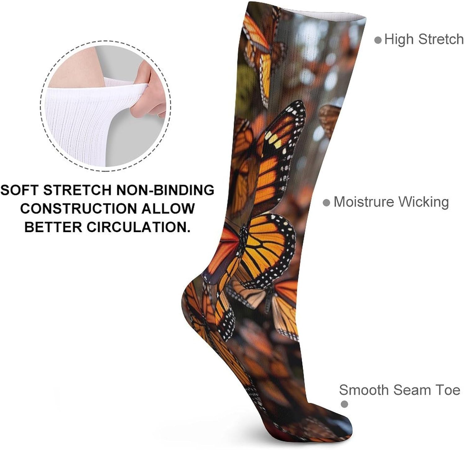 Monarch Butterflies Crew Socks Casual Breathable Calf Socks | Cushion Running Athletic Socks Long Performance Breathable Sports Socks for Women Men