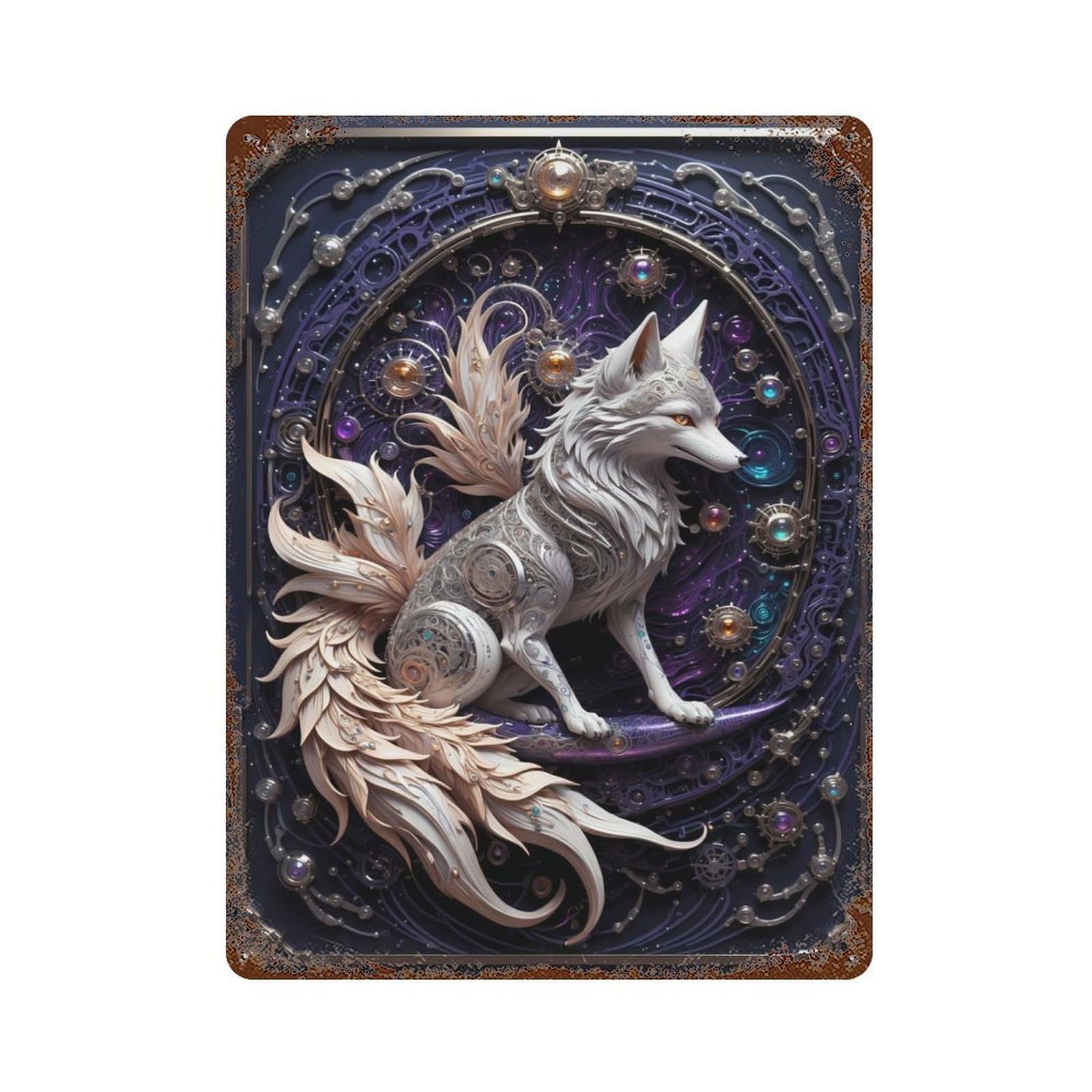 Garage Style Guardian Steampunk Fox Vintage Rust Metal Sign 15.7"x11.8", Industrial Home Decor for Bar And Workshop