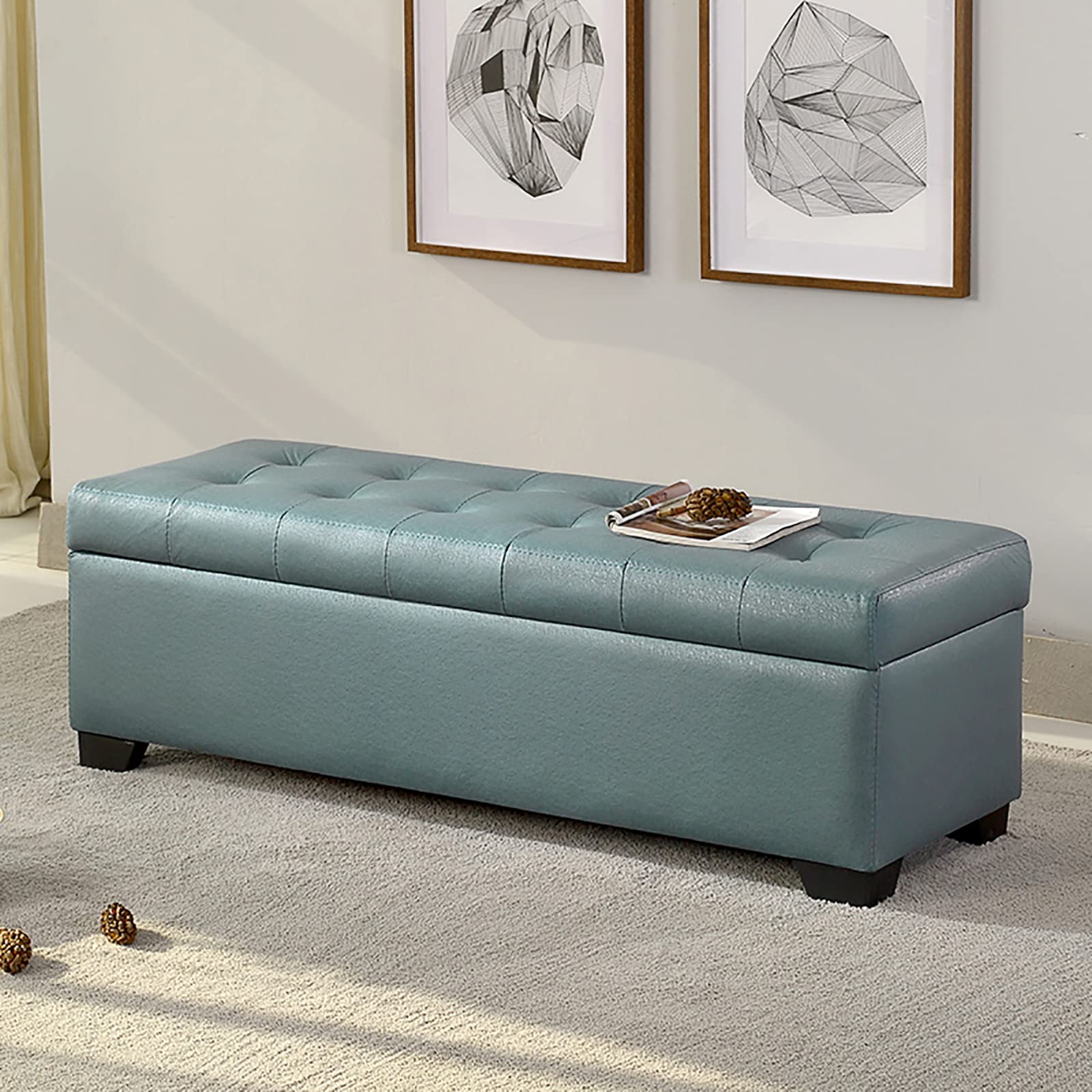 Banc de rangement coffre à chaussures vert foncé pour salon et entrée