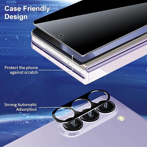 Miniatura 4 de Paquete de 2 + 2 protectores de pantalla de privacidad para Galaxy Z Fold 5, paquete de 2 películas templadas de privacidad frontal con 2 unidades