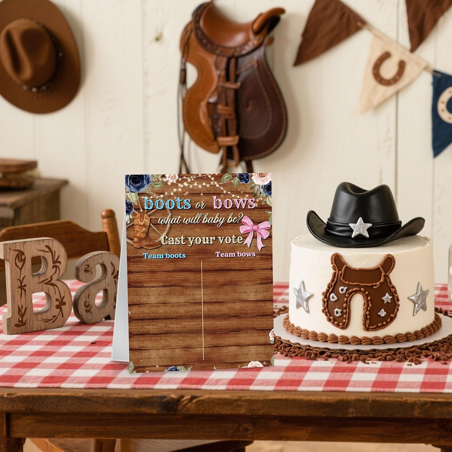 Poen Boots or Bows Gender Reveal Game with Stand, 60 Bows & Boots Stickers