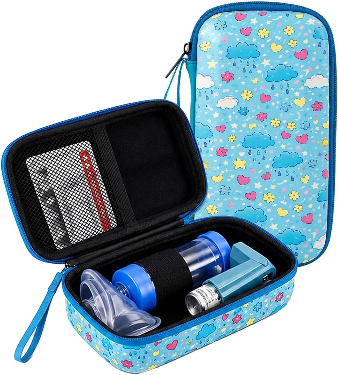 Asthma Inhaler Case for Adults, Kids & Seniors, with Spacer Storage, Fits Most Standard Inhaler, Spacer & Mask, Blue Cloud Pattern (Case Only)