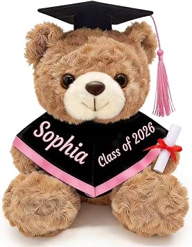 10 Inch Personalized Embroidered Graduation Teddy Bear, Custom Name Class of 2026 Stuffed Animal with Cap Gown & Diploma, Graduation Gifts for College High School Kindergarten, Gifts for Him & Her