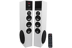 TM150W White Powered Home Theater Tower Speakers 10" Sub/Bluetooth/USB