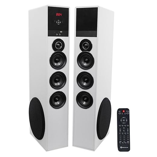 Rockville TM150W Powered Home Theater Tower Speaker System, White, 1000W, 10" Subwoofers, Bluetooth, USB/SD Playback, FM Radio, Remote Control, Karaoke Ready, Perfect for Home Entertainment