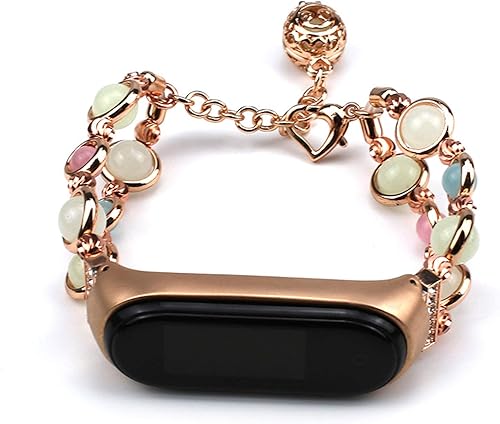 Miniatura 6 de Correa de muñeca Mi Band 3, hecha a mano con perlas luminosas de repuesto para mujer, correa ajustable de metal para reloj inteligente con cuentas