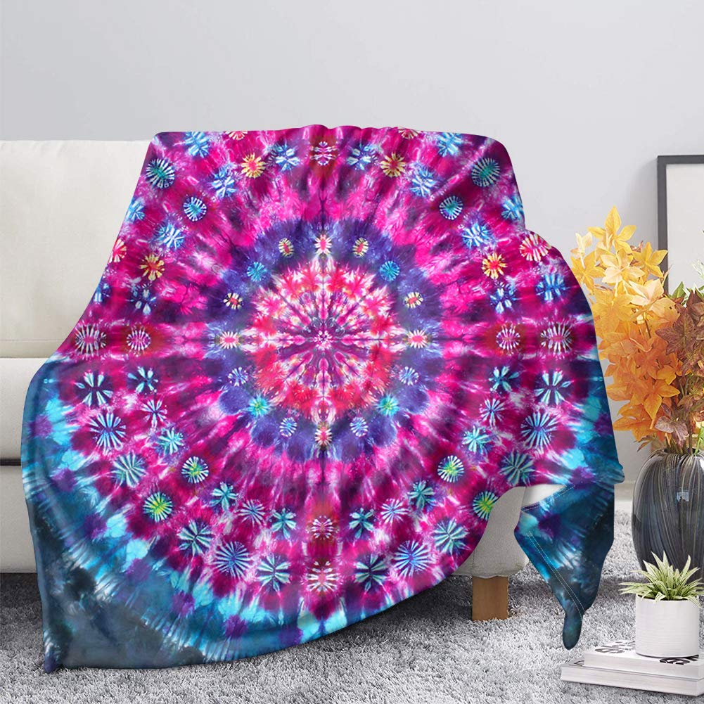 Binienty Luxurious Soft Blanket Bohemian Mandala Tie Dye Print Lightweight Microfiber Fleece Throw Blanket for Couch Sofa — image 1