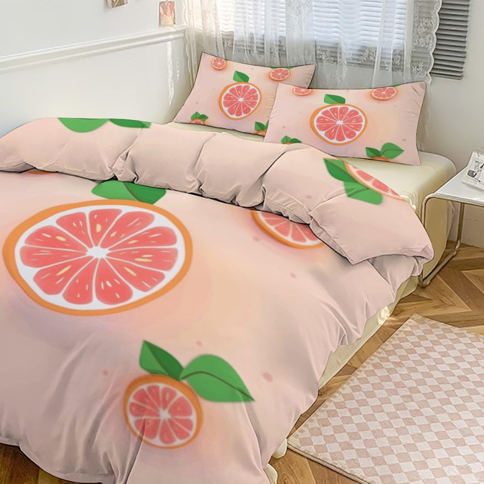 Parure de lit zippée anti-transpiration pour grand lit, linge de lit motif pamplemousse estival