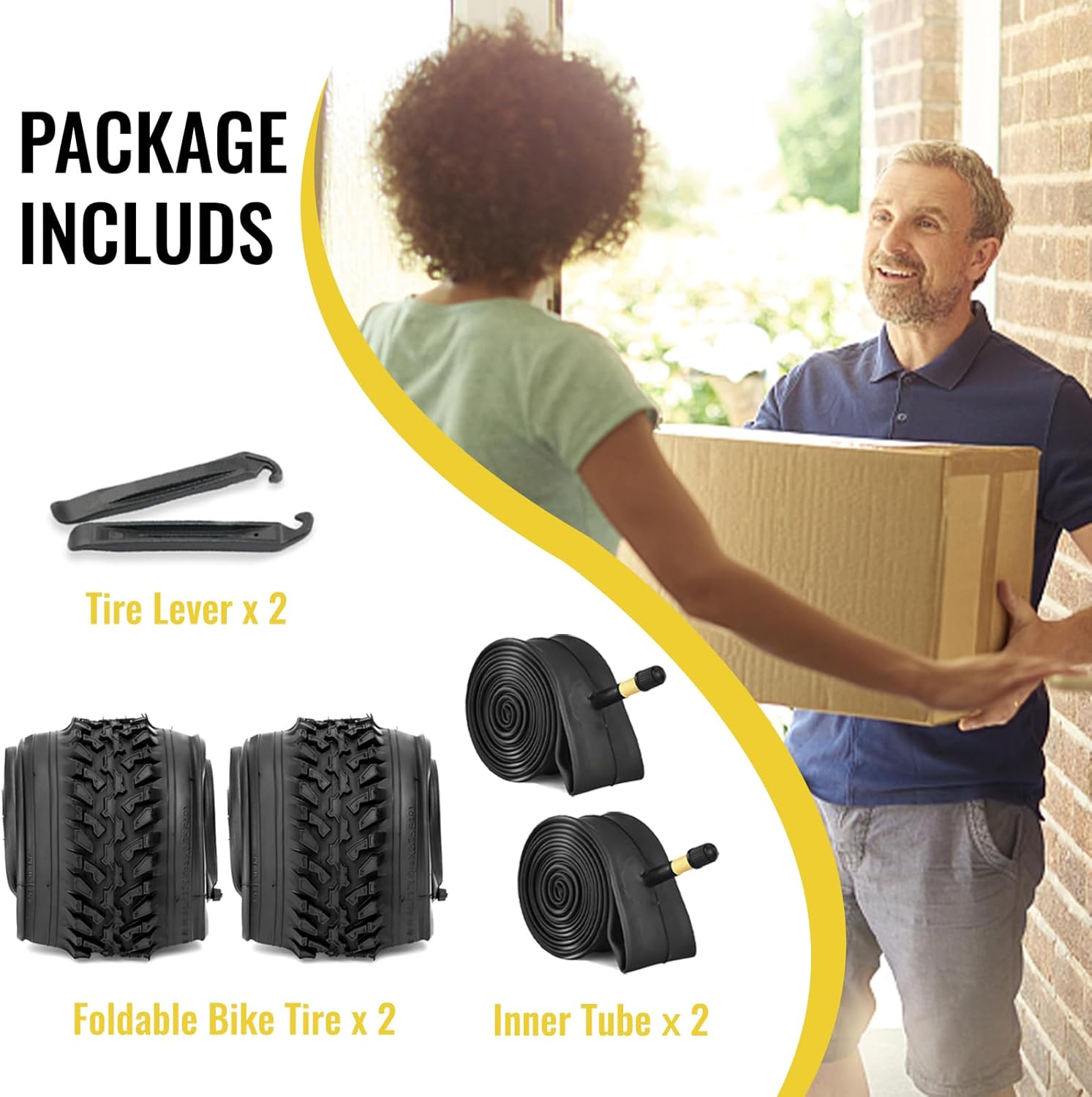 MOHEGIA Mountain Bike Tires Set: 2-Pack 26x1.95/26x2.125 Inch Folding Replacement Bicycle Tires and Pair Inner Tubes with Tire Levers for MTB Off-Road Bike