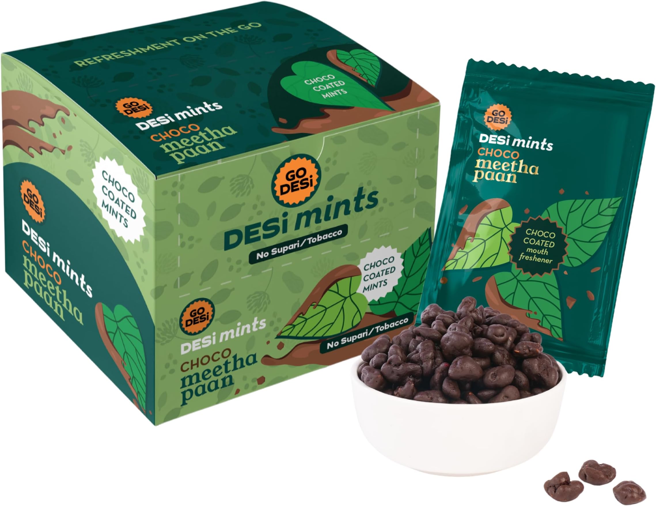 GO DESi Choco Meetha Paan, Box of 20 Sachets, Mouth fresheners, Desi Mints, Refreshing Mouthfreshener, Mukhwas, No Supari