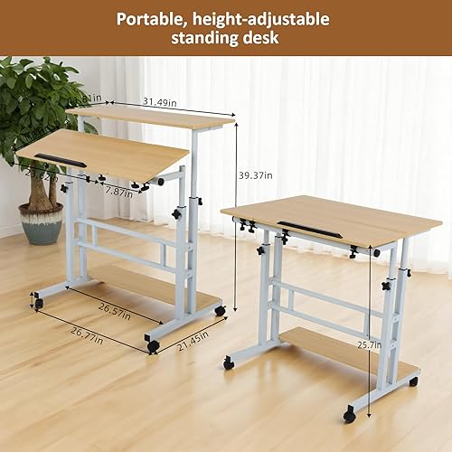 Miniatura 2 de GCCSJ Escritorio pequeño de pie, escritorio de oficina portátil de altura ajustable de 32 pulgadas, escritorio móvil de pie con ruedas para lectura