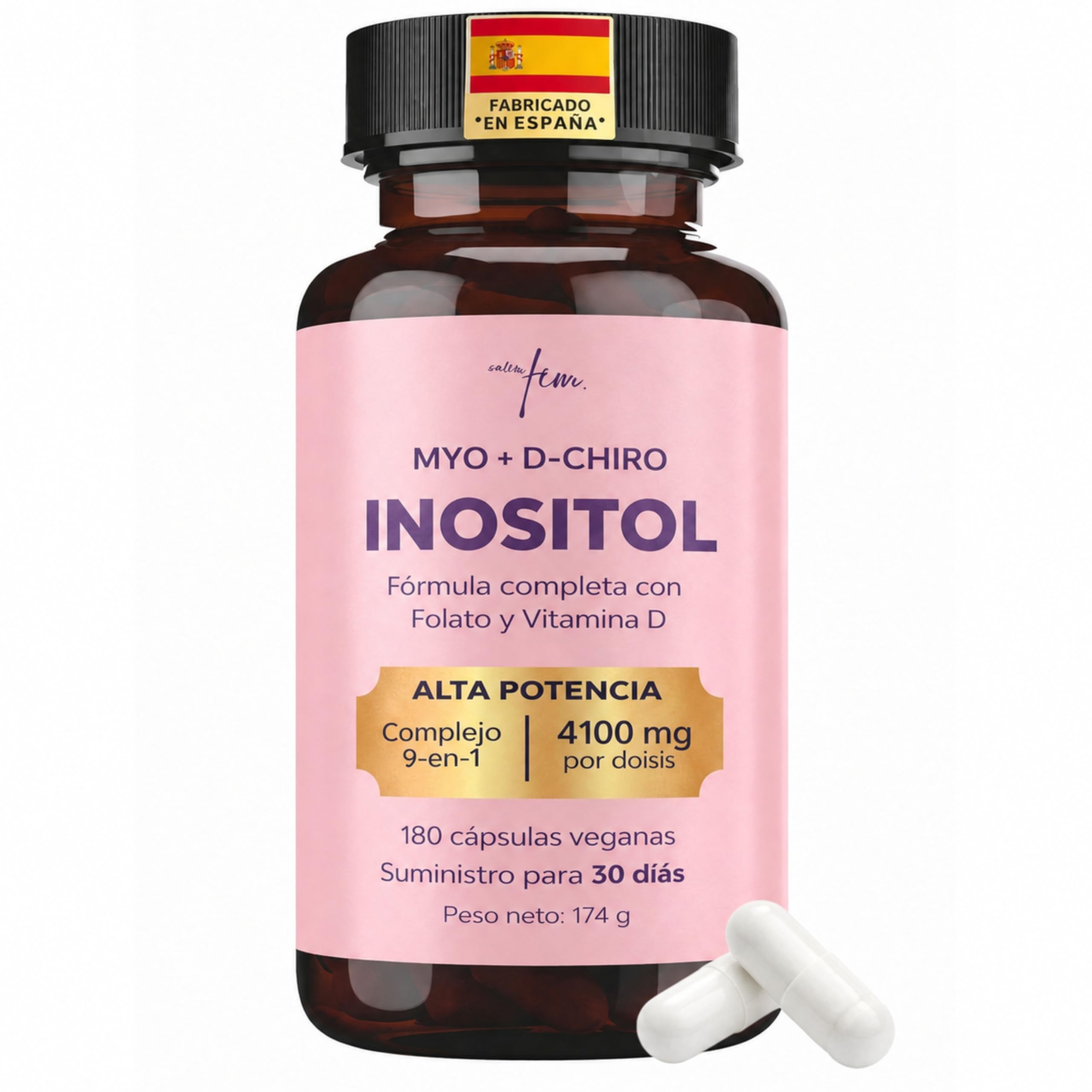 Inositol Myo and D-Chiro PCOS 4100MG – Función Metabólica, Equilibrio Hormonal y Bienestar Psicológico – 9 en 1 con Folato 5-MTHF, Cromo, Zinc, Vitamina B6, B12 y D3, Myo Inositol