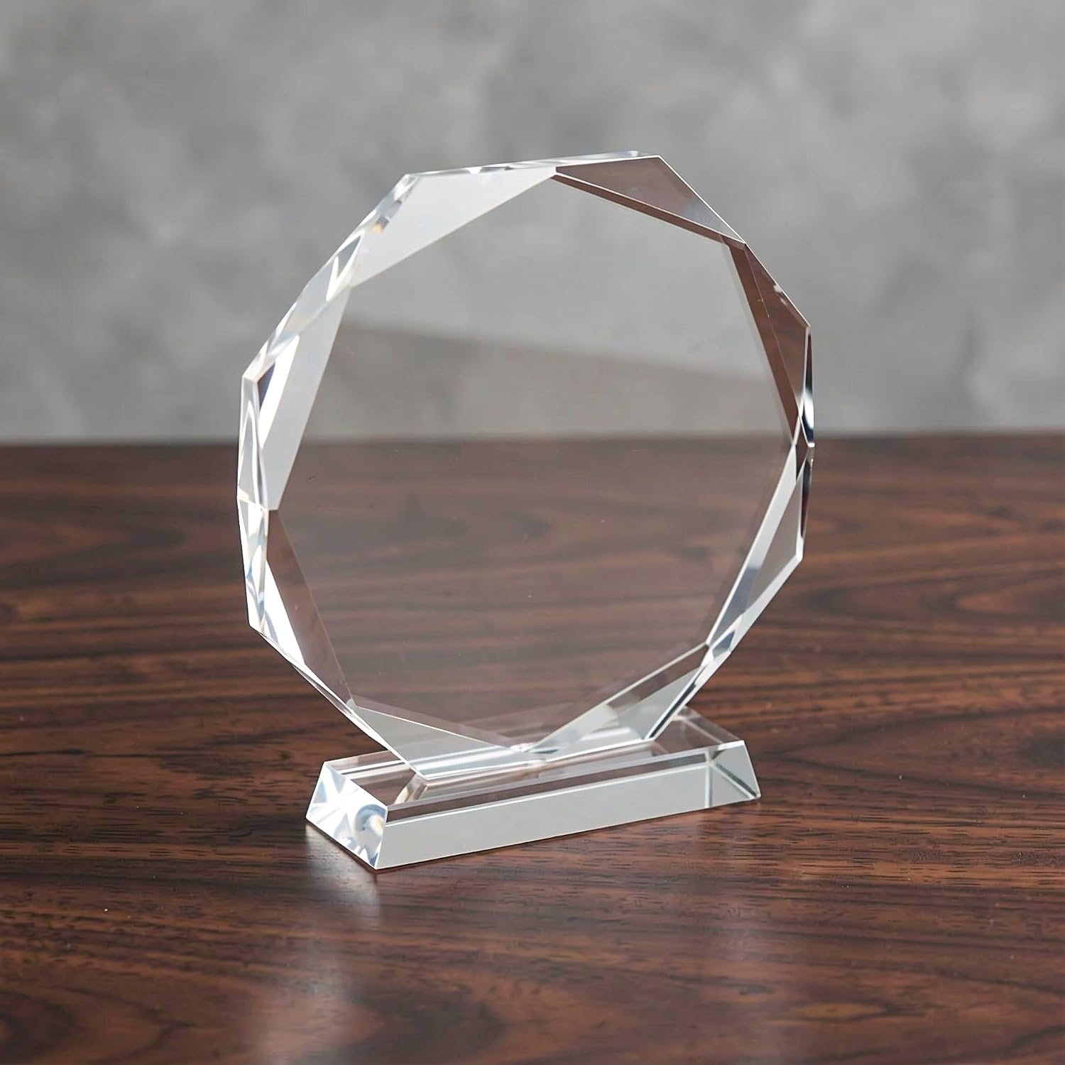 TEHAUX Crystal Glass Trophy, Octagon-Shaped Award Trophy Plaque