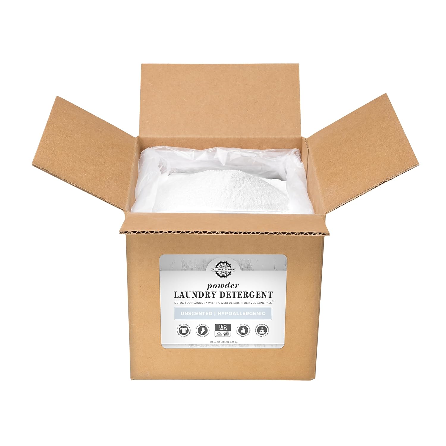 Rustic Strength Natural Powdered Laundry Detergent, Unscented, Color Safe, Sensitive Skin, 10 lb