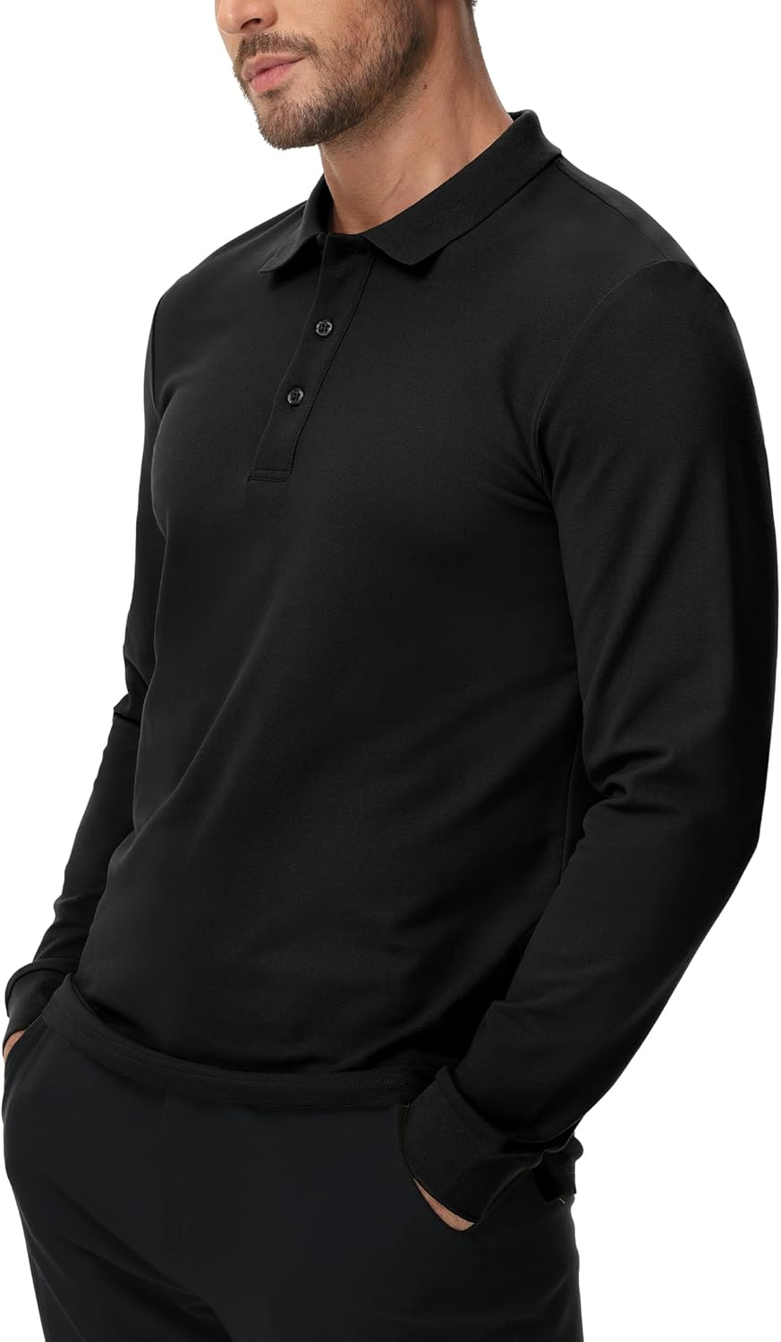 MIER Polo Shirts for Men Cotton Long Sleeve Golf Tennis Collared Shirt for Casual Work Travel, 3 Buttons, Ultra Soft - Image 2