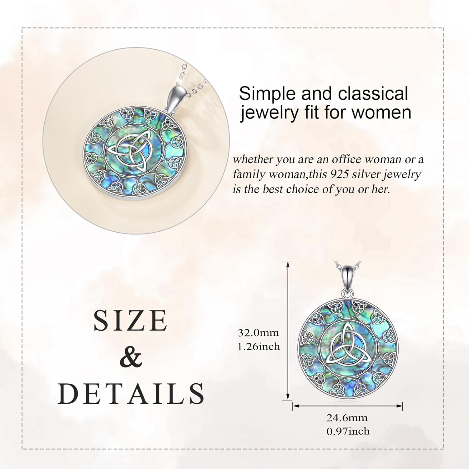 Celtic Knot Necklace for Women 925 Sterling Silver Abalone Trinity Pendant Jewelry Gifts for Lover - Image 5