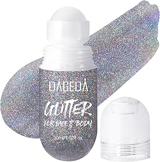 DAGEDA Body Glitter Gel, Roll-on Face Glitter for Mermaid Makeup Festival Rave Accessories, Holographic Hair Glitter Gel,Body Shimmer Halloween Makeup for Rave Party (Silver)