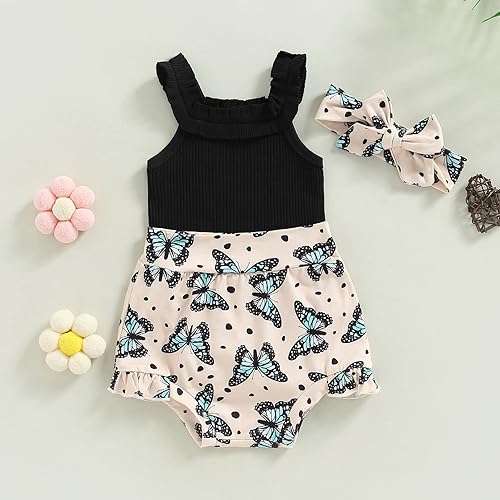 Miniatura 2 de Ropa de bebé recién nacida, estampado floral, sin mangas, de punto, camisola, pantalones cortos, 2 piezas, lindo traje de verano para niña