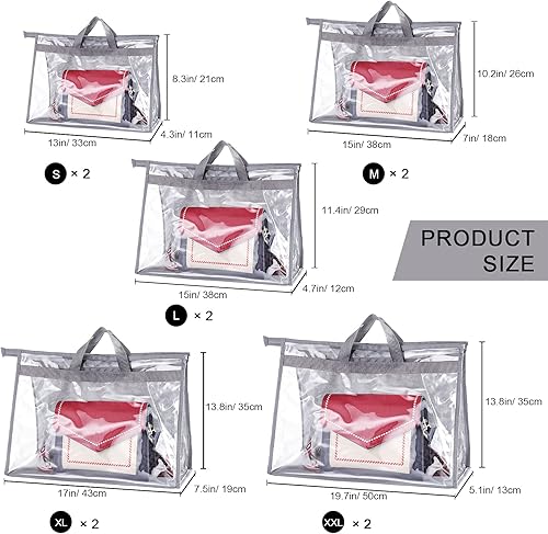 Miniatura 2 de LASZOLA - 10 bolsas transparentes para almacenamiento de bolsas, bolsa de almacenamiento transparente con cremallera y asa para estante de armario,