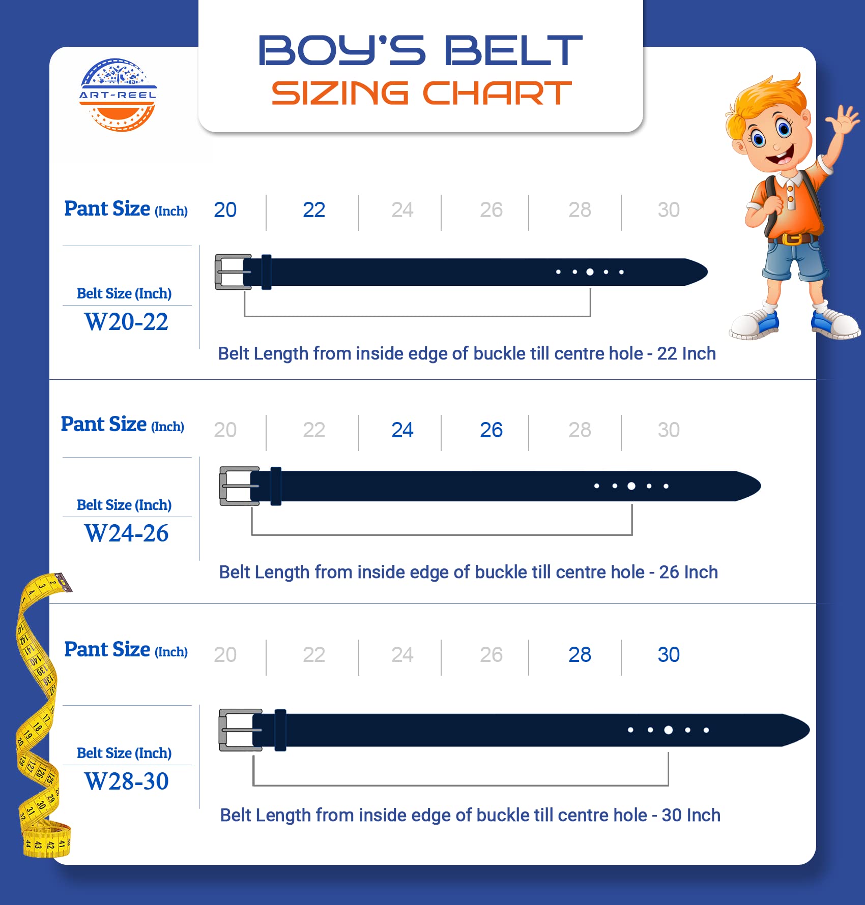 ART-REEL Genuine Leather Belt for Kids, Black/Brown Colour Adjustable Belt with Metal Buckle, Fancy Belt for Formal, Casual & Jeans Wear, Waist 20-24-28-30 Inch 3|5|7|9|11 Yrs (T Brown, W28-30 Inch) 4
