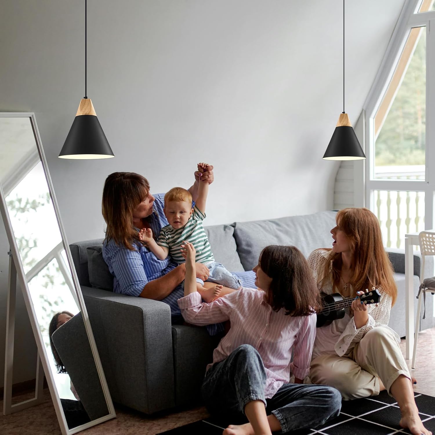 Black Pendant Light 2 Packs,9.4inches- Farmhouse Pendant Light, Modern Pendant Lights, Kitchen Pendant Lights for Office, Bedroom, Living Room, Kitchen Island