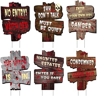 Halloween Yard Signs Decorations Stakes, 6 Pack Beware Signs Yard Warning Signs, 6 Pack Outdoor Lawn Signs , 15" x 11" Yar...
