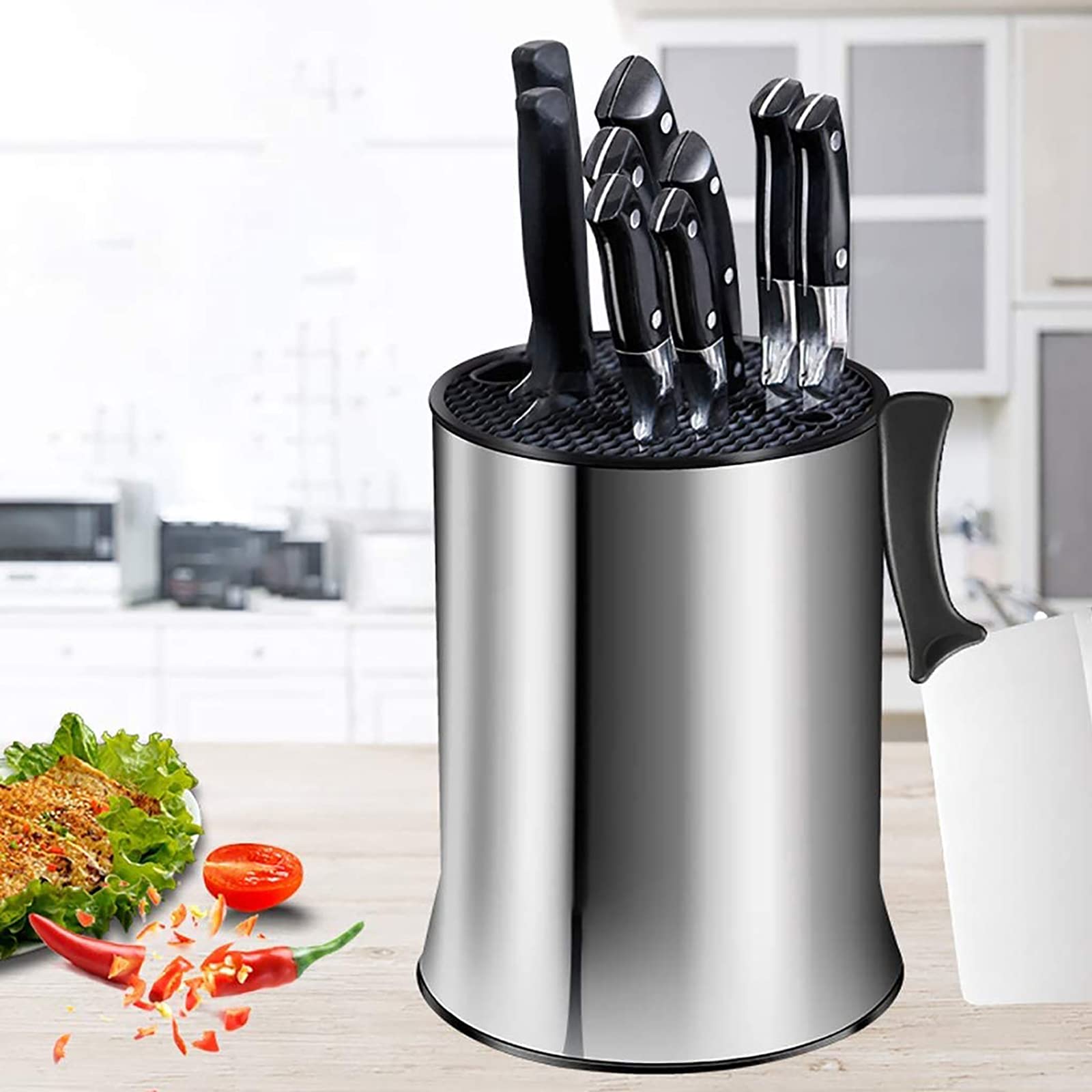 Soporte universal para cuchillos redondo en acero inoxidable para encimera de cocina