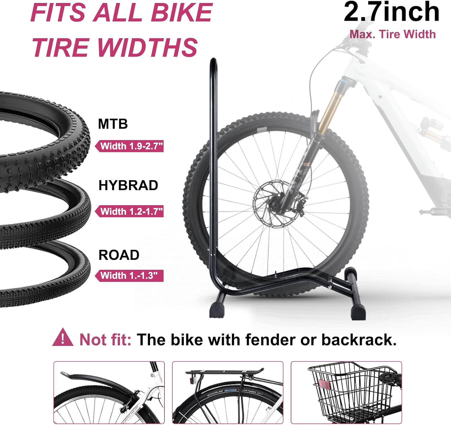 Bike Floor Stand, Fits 16"-29" Bikes Supports Tires up to 2.7" Wide L Shape Single Parking Rack Stand Stable Display Rack, Bike Stands for Mountain Road Bicycles Indoor Garage Storage