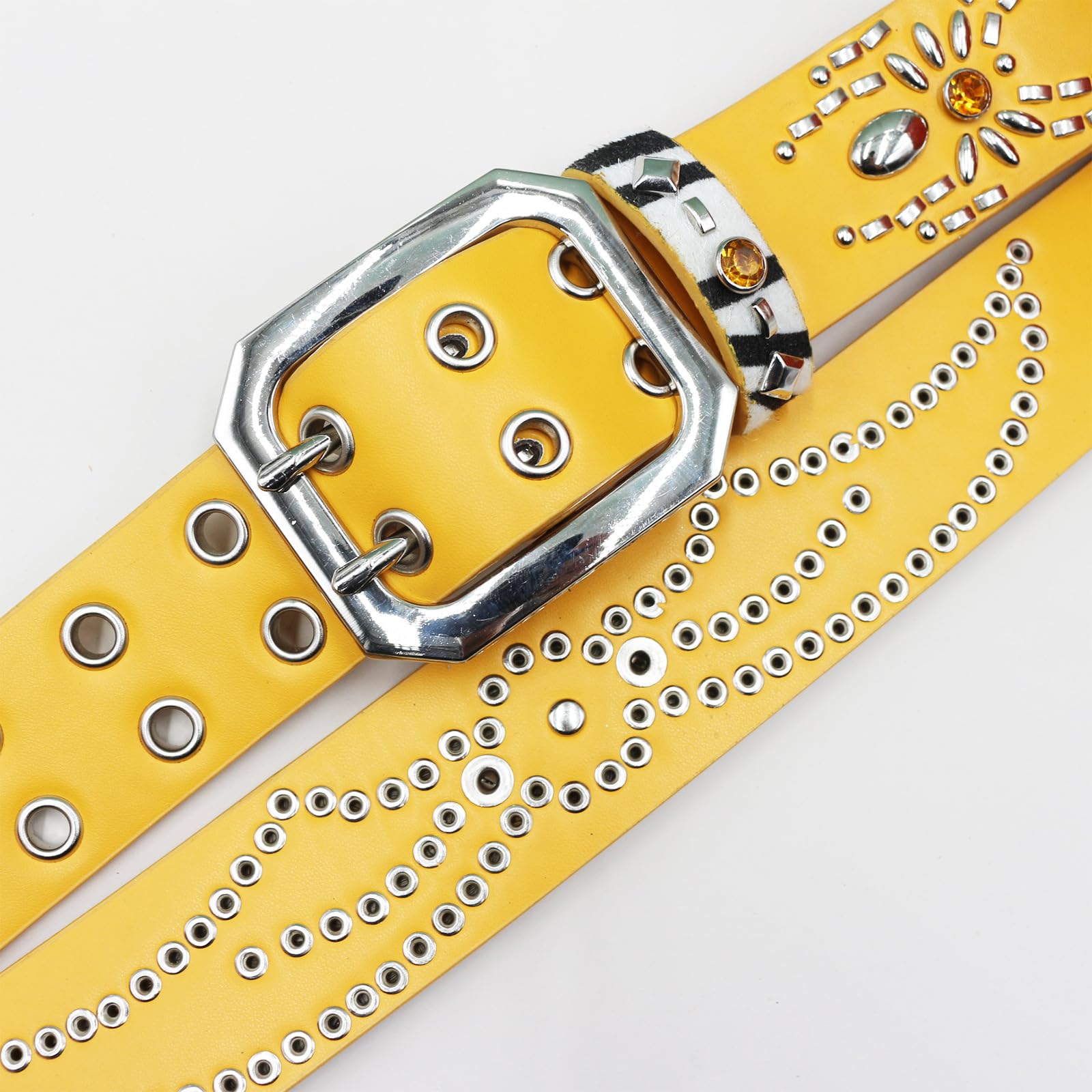 Cintura Borchie Uomo, Cintura Uomo in Pelle PU,Cinture Punk Rock Fibbia A Doppio Ardiglione Cintura Y2K Rapper per Jeans Pantaloni,Stile Hip-Hop Gotico Biker,A Yellow,125CM/49.2''