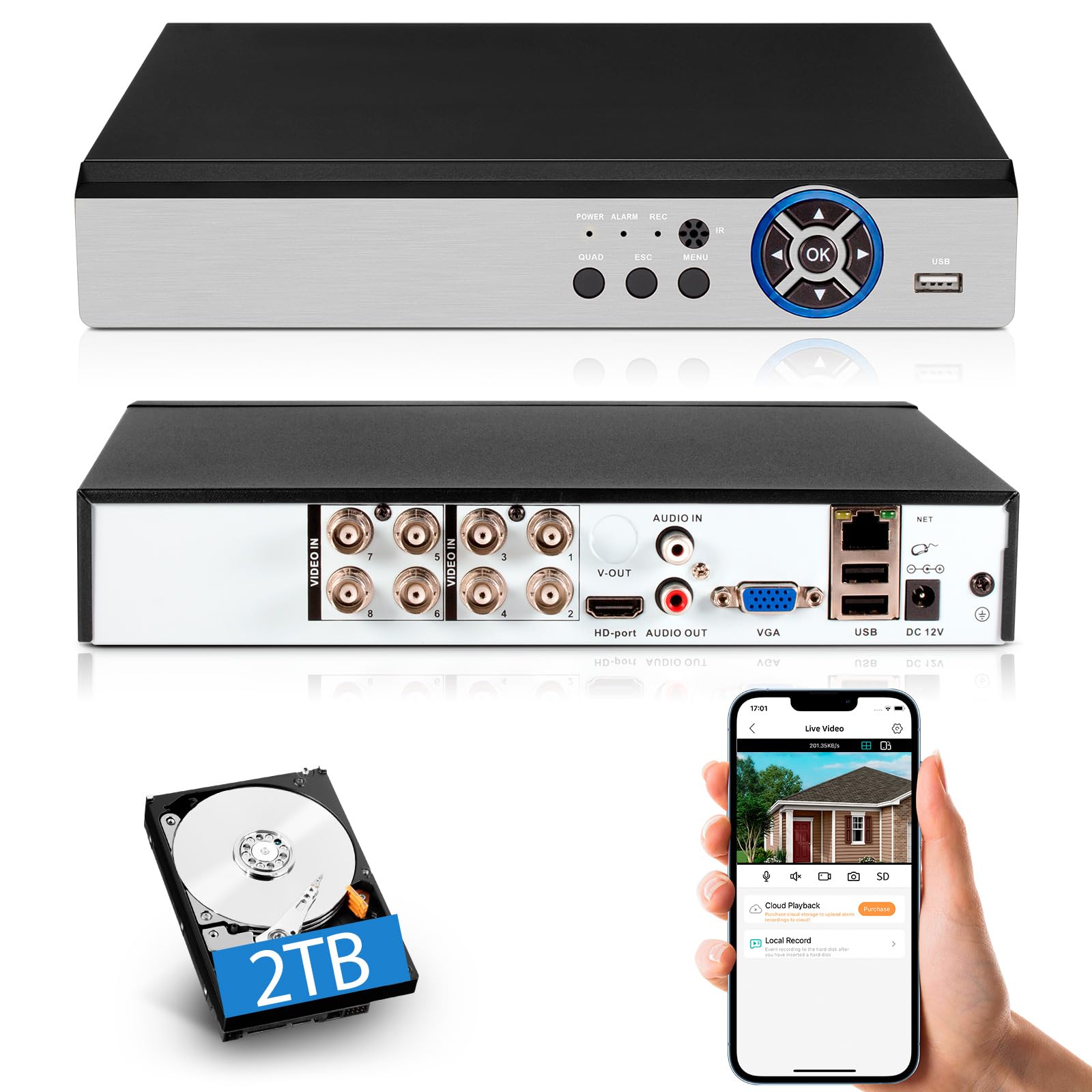 Photo 1 of **PASSWORD LOCKED**8 Channel Security DVR Recorder with 2tb Hard Drive,5MP Surveillance Video Recorder for Security Camera,1080p Hybrid 5-in-1 Wired DVR AHD/TVI/CVI/CVBS/IP Camera with Human Detection,24/7 Recording