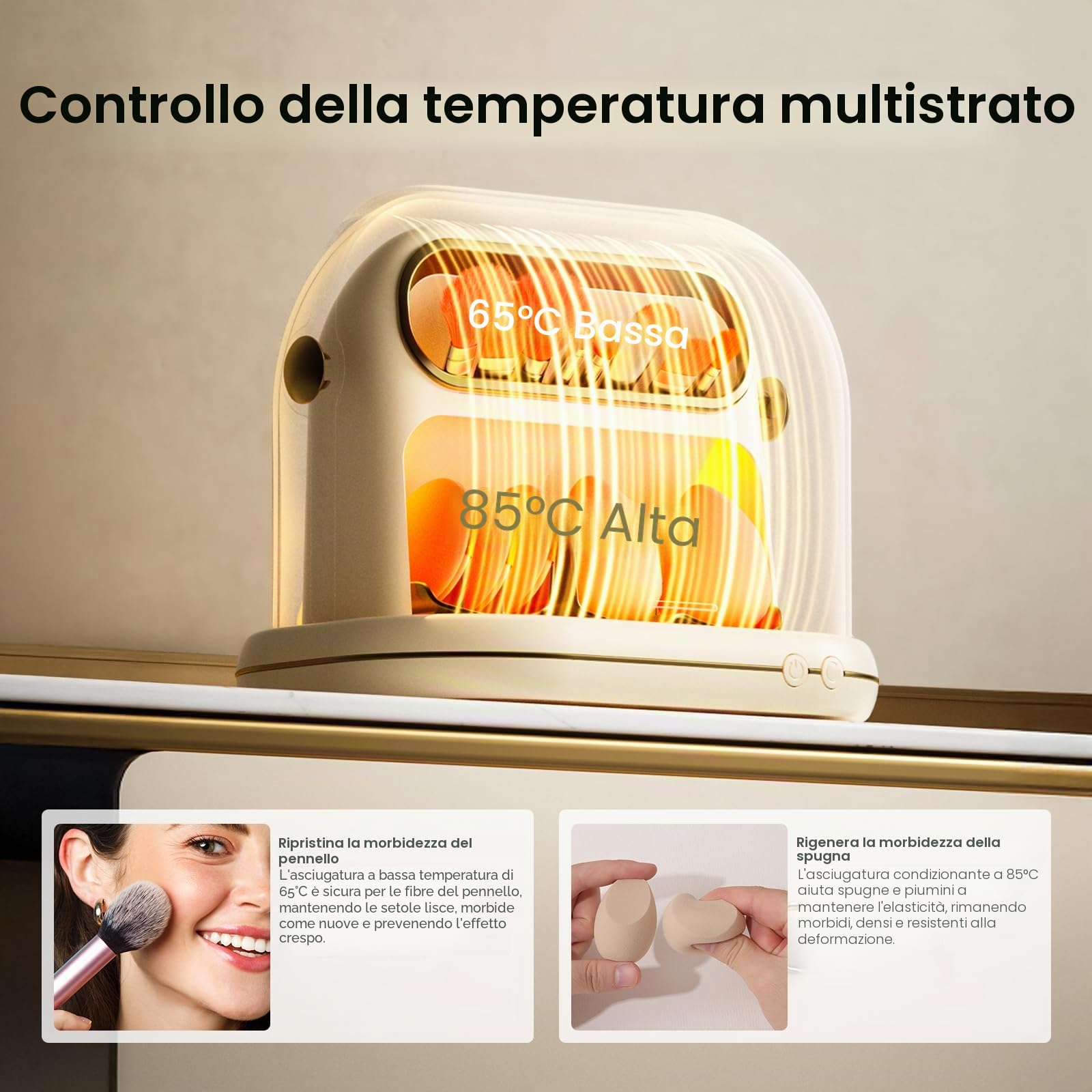 Essiccatore Elettrico per Pennelli da Trucco, 3 In 1, Asciugatura Automatica per Pennelli da Trucco, con Coperchio, Strumento di Pulizia a Tempo per la Maggior Parte dei Pennelli e delle Spugne