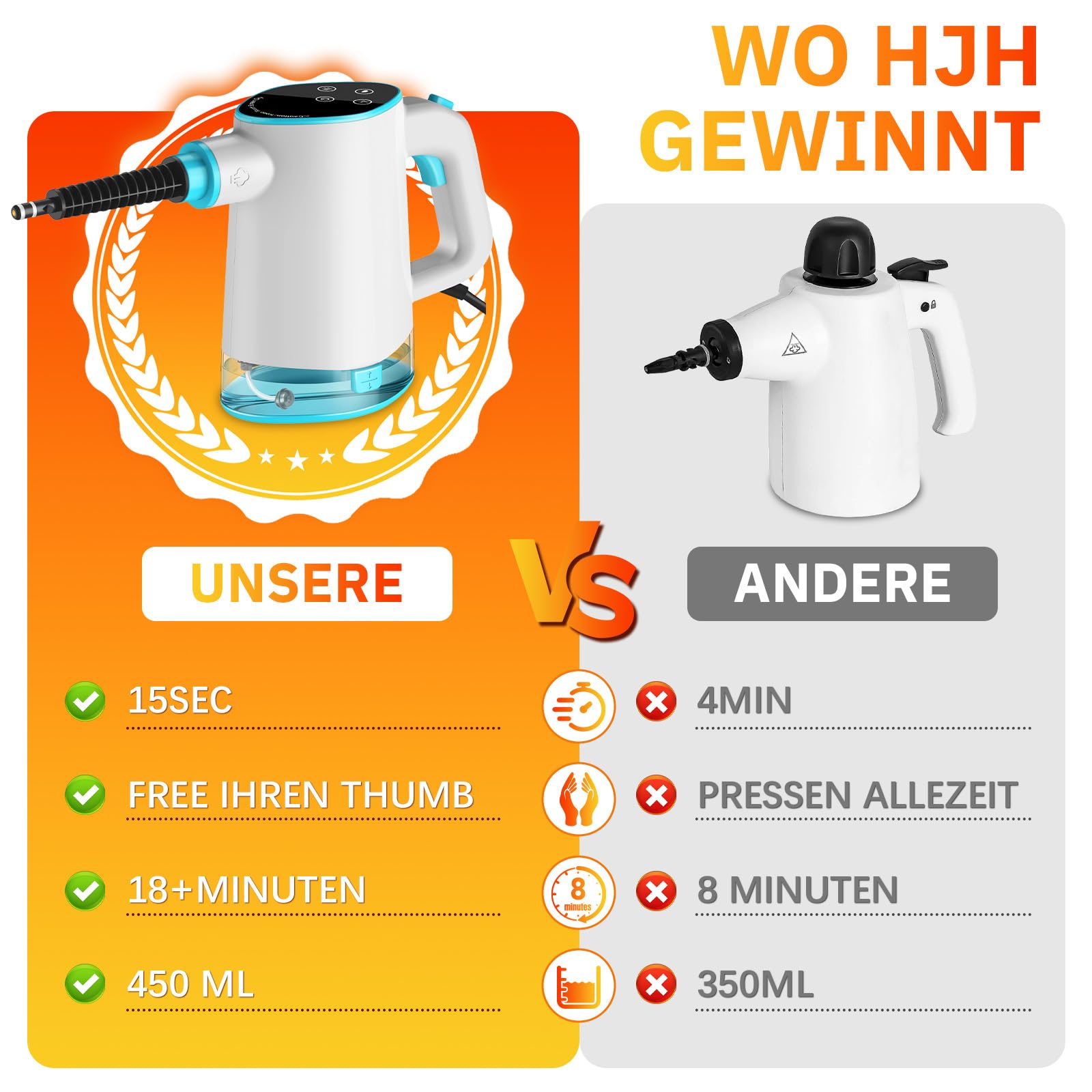 Dampfreiniger Handgerät, 1200W Handdampfreiniger mit 12 Zubehörteilen Chemiefreier Dampfreiniger für den Hausgebrauch auf Böden, Teppichen, Fenstern, Möbeln und in Küchen