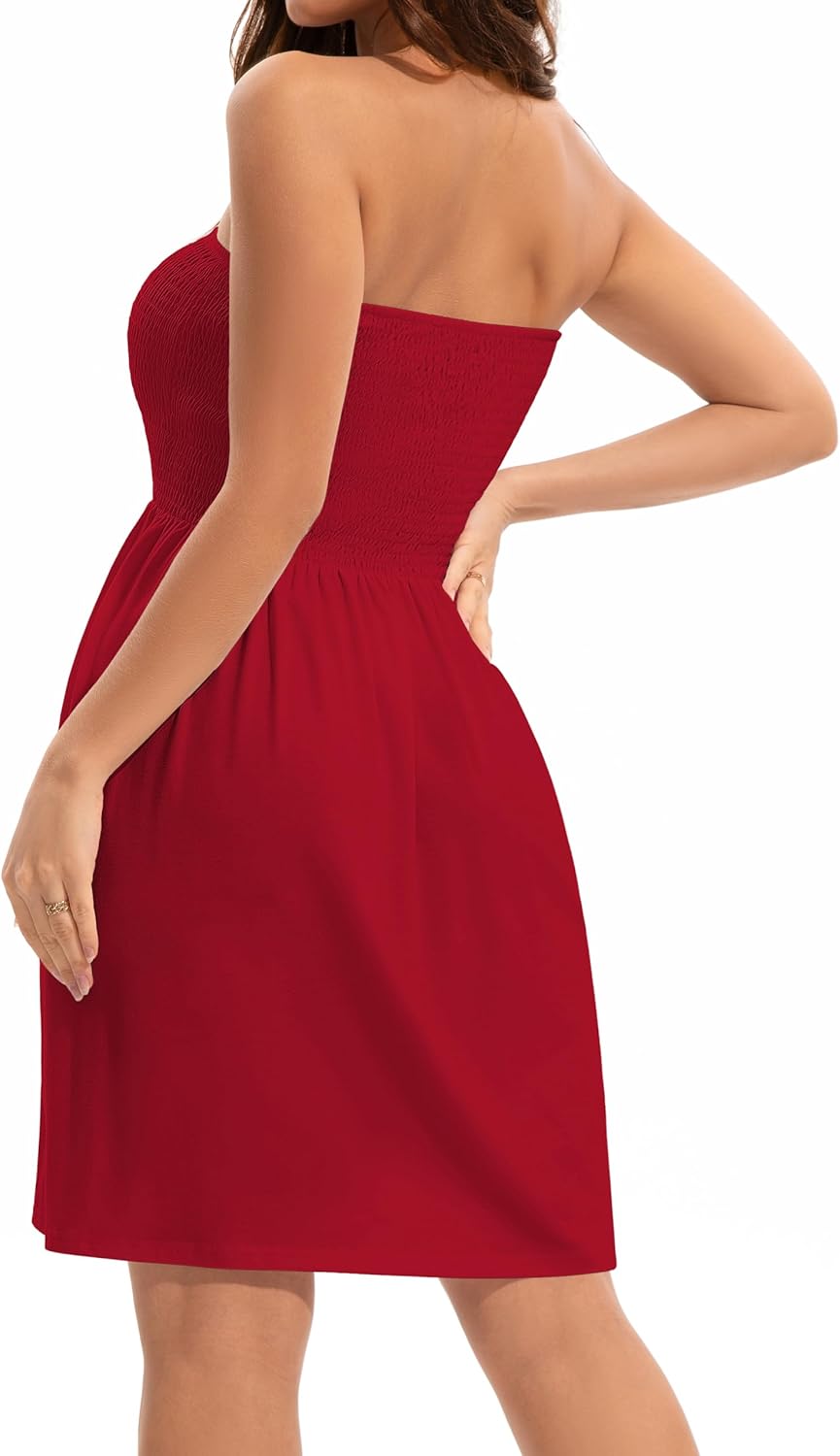 elescat Summer Dresses for Women Strapless Casual Beach Cover Ups Tube Top Sundress - Image 6