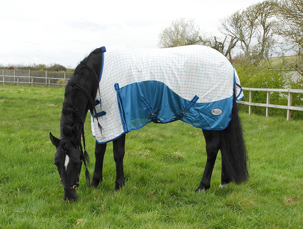 Rhinegold Helena Air Summer Horse Sheet With Mesh 6.3, Turquoise Check