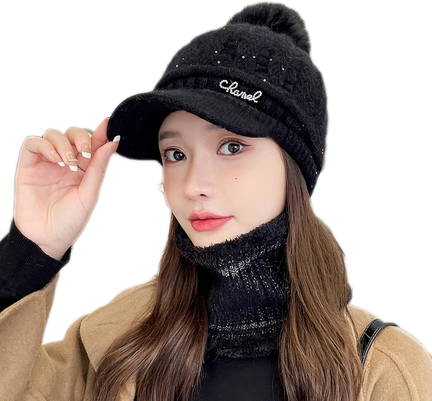 [MangjiaoBH] ニット帽 秋冬 レディース ニット帽子 つば付き ニットキャップ 防寒保温 帽子 柔らか素材と優しい被り心