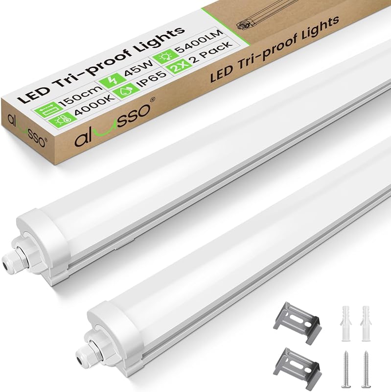 ALUSSO 2 buc. Lampă LED rezistentă la umiditate 150 cm 4000K IP65, corp de iluminat pentru tavan de garaj, iluminat spații umede