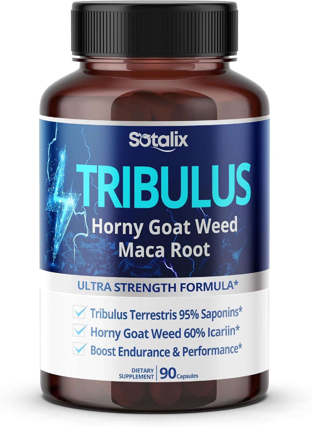 Premium Tribulus Terrestris - 95% Total Saponin Ultra Potency with Maca Root Tongkat Ali Ginseng - High Strength for Men Women - 90 Day Supply (90 Count (Pack of 1))