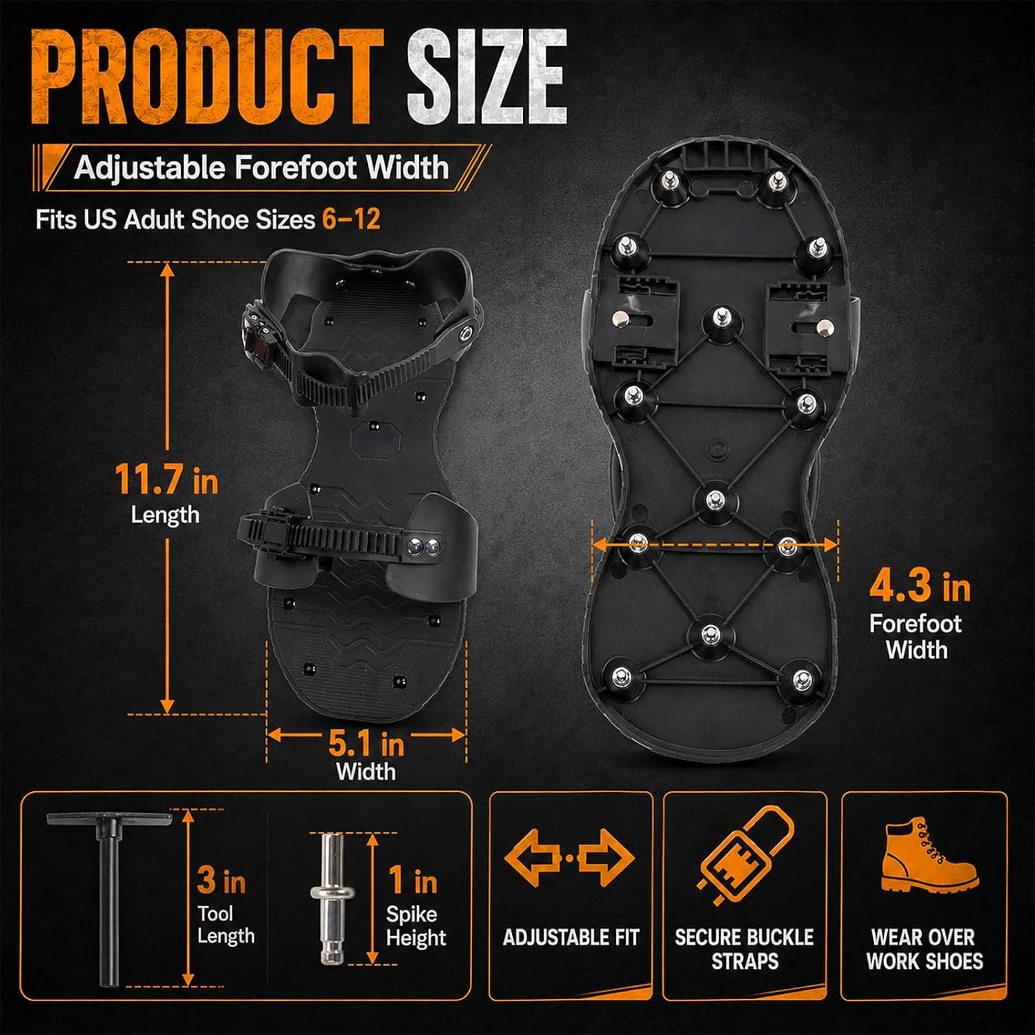 Spike Shoes for Epoxy Flooring - Adjustable Gunite Spiked Shoes, 2025 Latest Upgrade Spiked Shoes, Supports Up to 200 Pounds, Non Slip, Ideal for Self Leveling, Epoxy Flooring, Overlay & Garage Floor