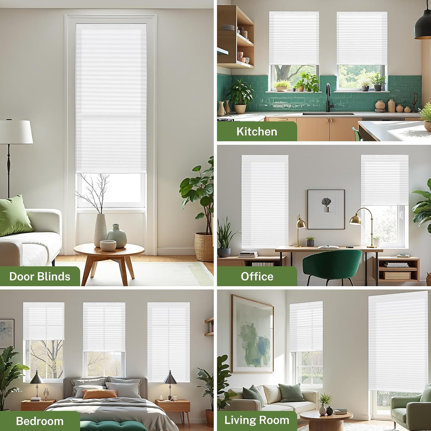 MiLin Cordless Pleated Window Shades No Drill Adjustable Bottom, Temporary Fabric Pleated Blinds for Indoor Windows with Tools Cut Size Stick On Blinds Home (Light Filtering White, 30"W x 63"H),2 Pack