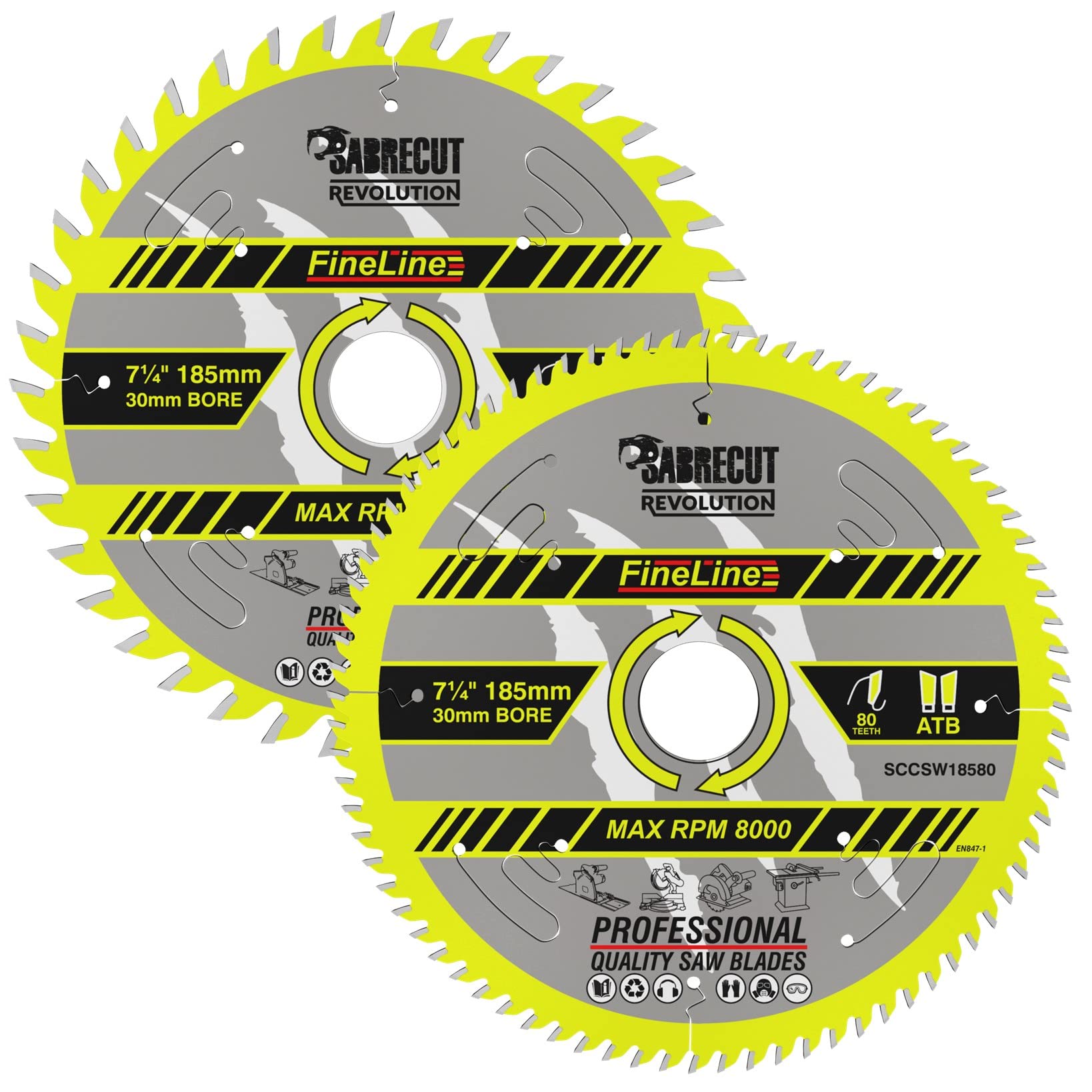 SabreCut 2pcs SCCSW185K1 185mm 40T 80T 30mm Eje Disco sierra circular TCT