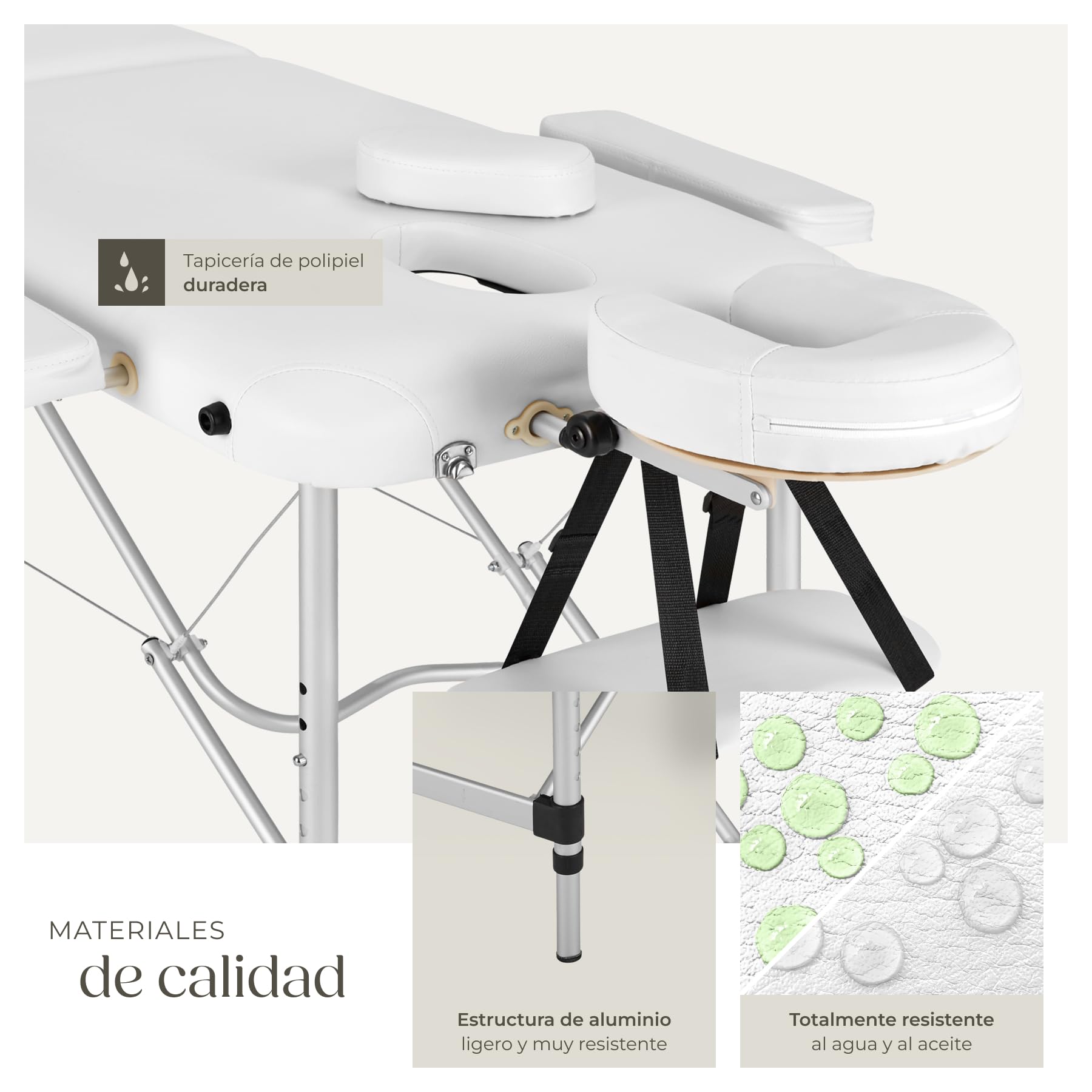 tectake® Camilla Masaje Plegable y Ajustable en Altura, Camilla Estética Profesional de Aluminio, Camilla Profesional Fisioterapia, Quiromasaje, Tatoos, 2 Zonas, con Cojines y Bolsa Transporte -Blanco