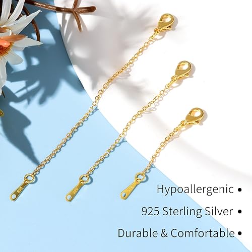 Miniatura 5 de Extensores de collar de oro, cadena extensora chapada en oro de 14 quilates, extensores de cadena para collares, pulseras, cadenas de extensión de