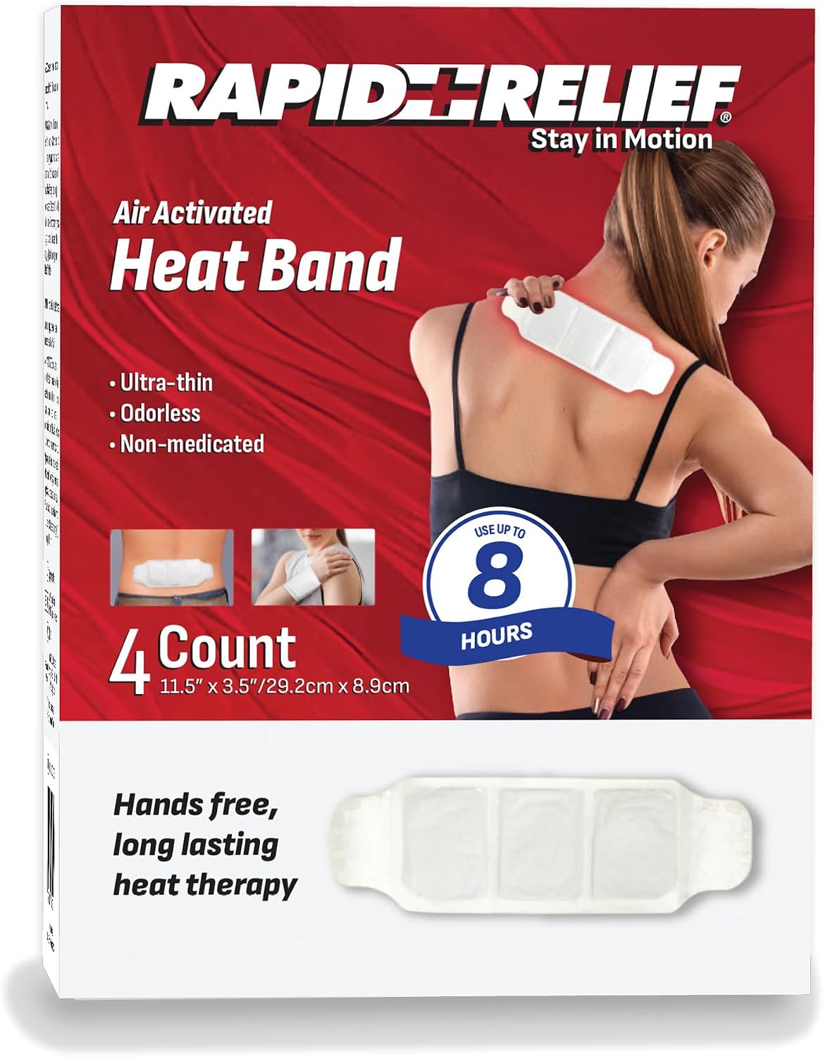 Rapid Relief Air Activated Heat Bands for Neck and Shoulders, 4 Count – Targeted Heat Relief for Stiff Muscles, Shoulder Tension and Everyday Aches