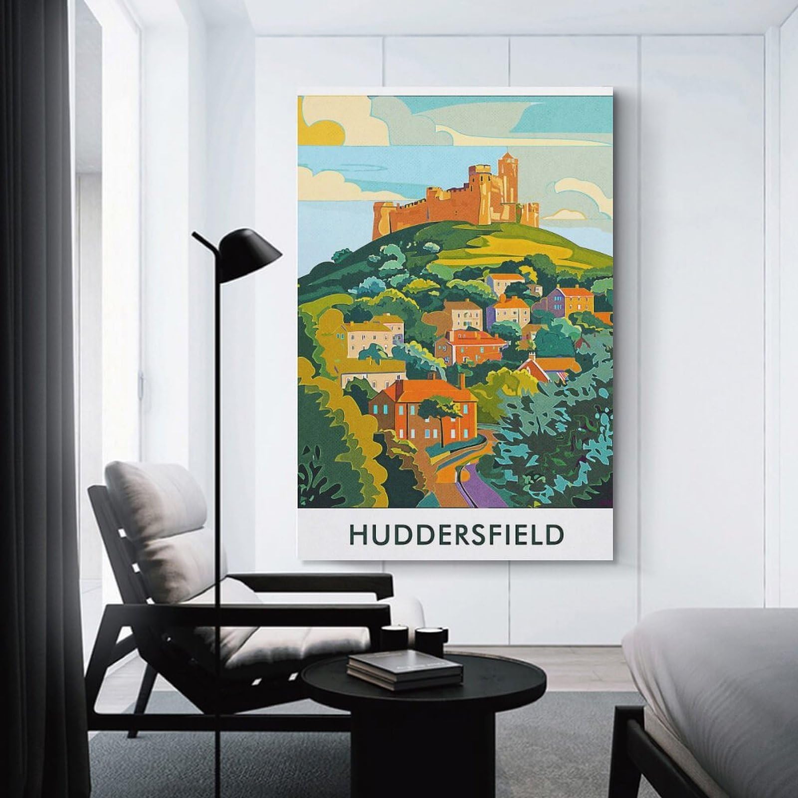 Junmoney Canvas Wall Picture Huddersfield Castle Illustration, 24x36inch(60x90cm), for Calm Bedrooms, Home Corners Or Flats, Decorative Wall Art for Cosy Rooms