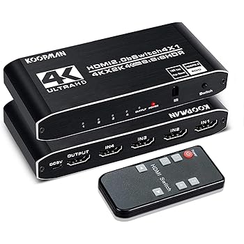 4k HDR HDMI Switch, Koopman 4 Ports HDMI 2.0 Switcher Selector with IR Remote Control, Supports HDCP 2.2 4K@60Hz UltraHD HDR10 3D HD1080P Dolby DST, HDMI Splitter for PS4 Xbox Apple TV Fire Stick