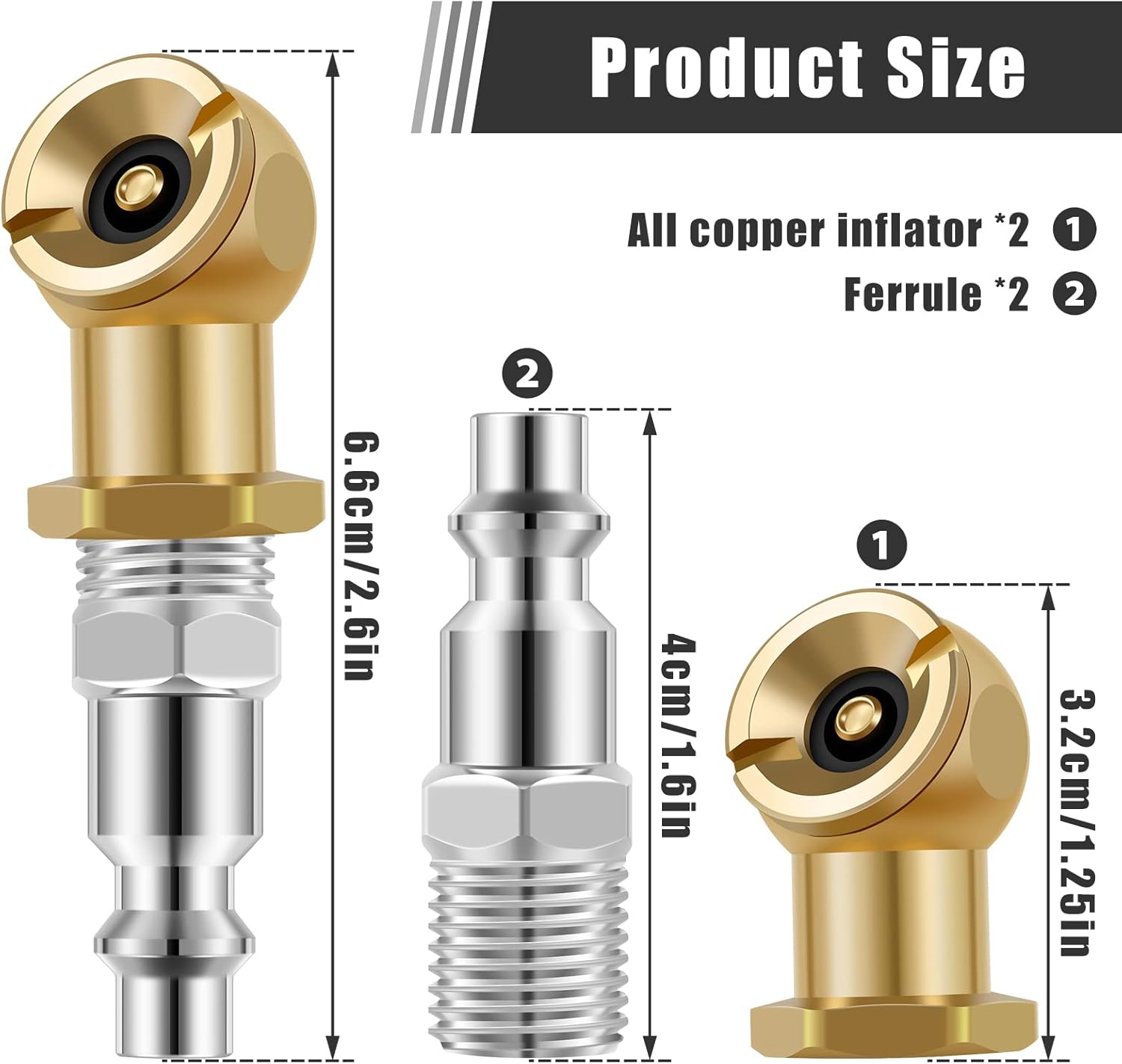 Ball Inflator Air Chuck Set Brass 1/4NPT Air Compressor Tire Inflator Attachment, Inflator Gauge Compressor Accessories for Car Truck Bicycle Motorcycle,2 Pack