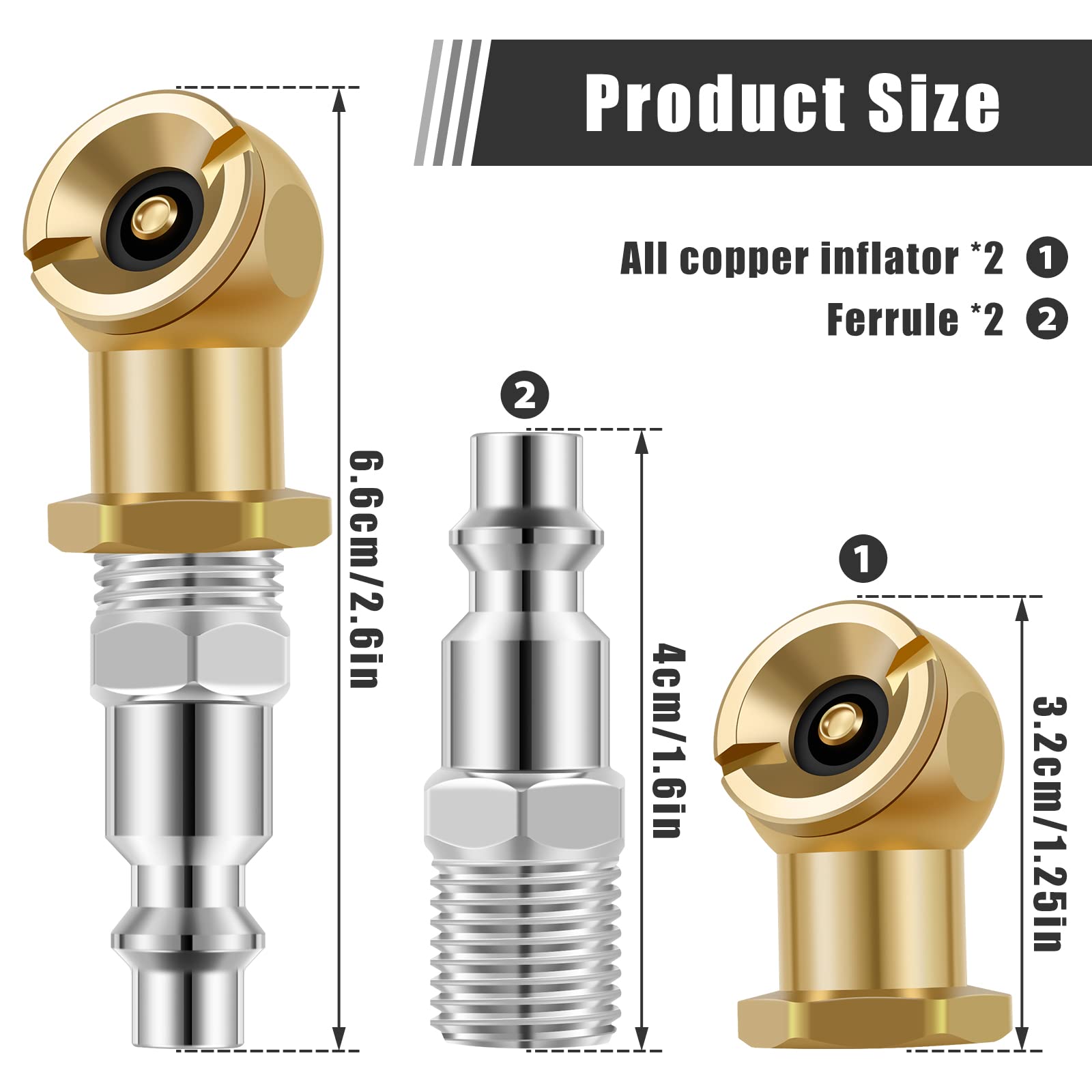 Tzgsonp Ball inflator Air Chuck, 1/4'' FNPT Closed Flow Air Chuck, Portable Air Chuck Closed Brass Ball Inflator for Inflator Gauge Compressor Accessories, air Compressor tire inflator Attachment
