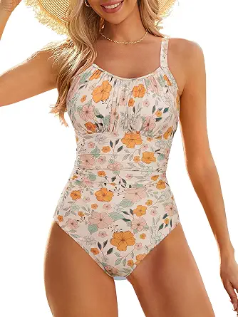 Modest One Piece Swimsuit Women Tummy Control Long Torso Slimming Bathing Suit Floral
