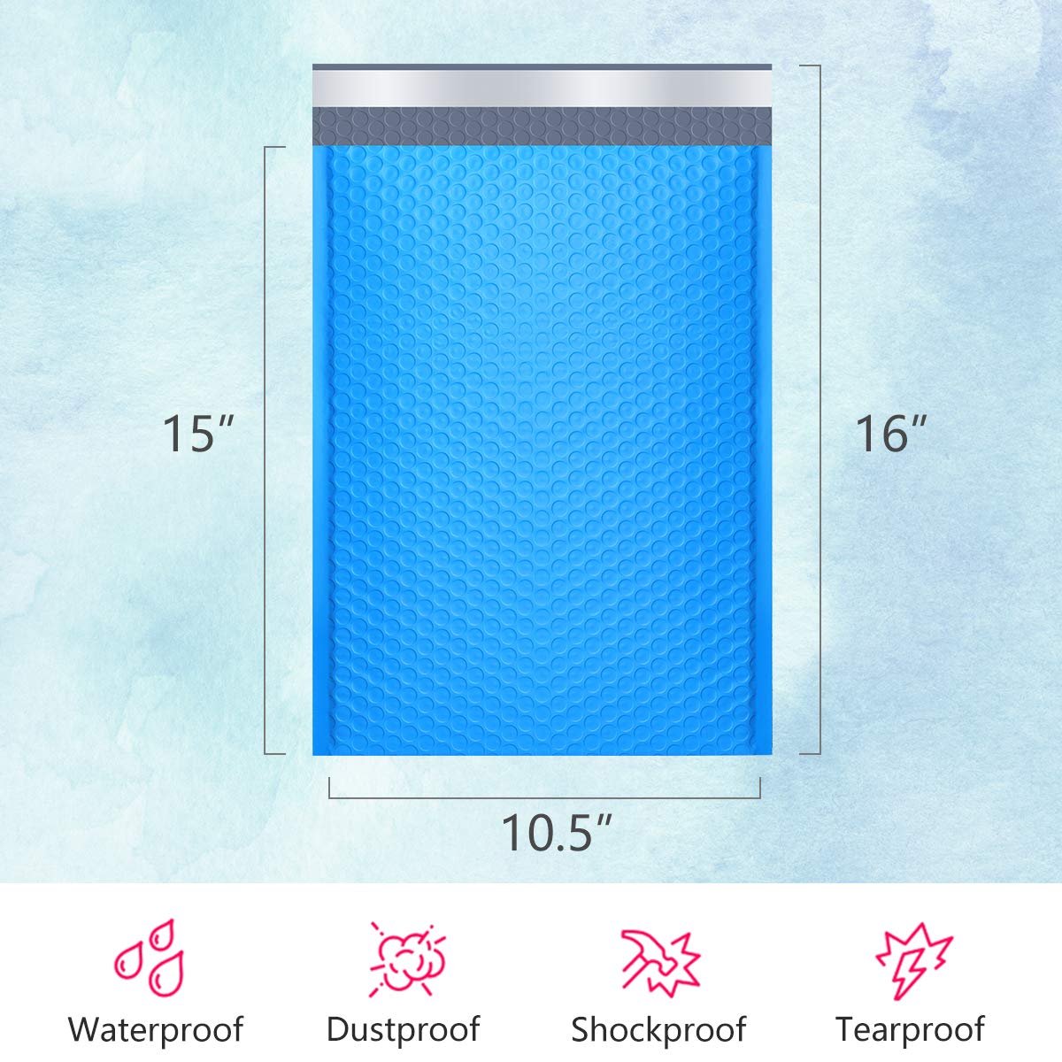 ucgou # 5 10,5 x 16, Poly Bubble Mailer azul cierre autoadhesivo sobres acolchados bolsas pack de 25